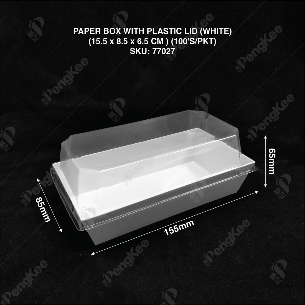 PAPER BOX WITH PLASTIC LID (WHITE) (15.5 x 8.5 x 6.5 CM )(100'S/PKT) 