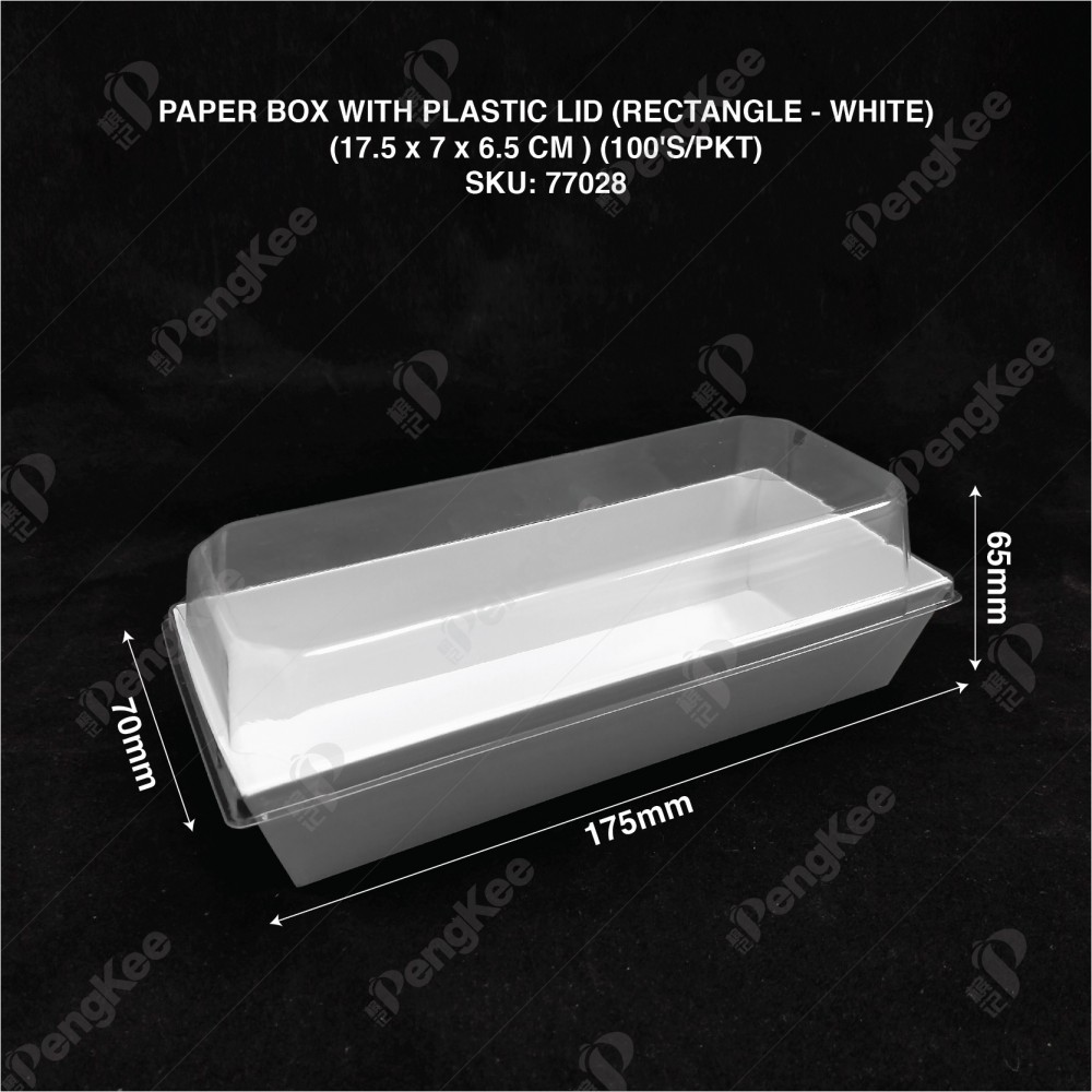 PAPER BOX WITH PLASTIC LID (RECTANGLE - WHITE) (17.5CM X 7CM X 6.5CM ) (100'S/PKT)