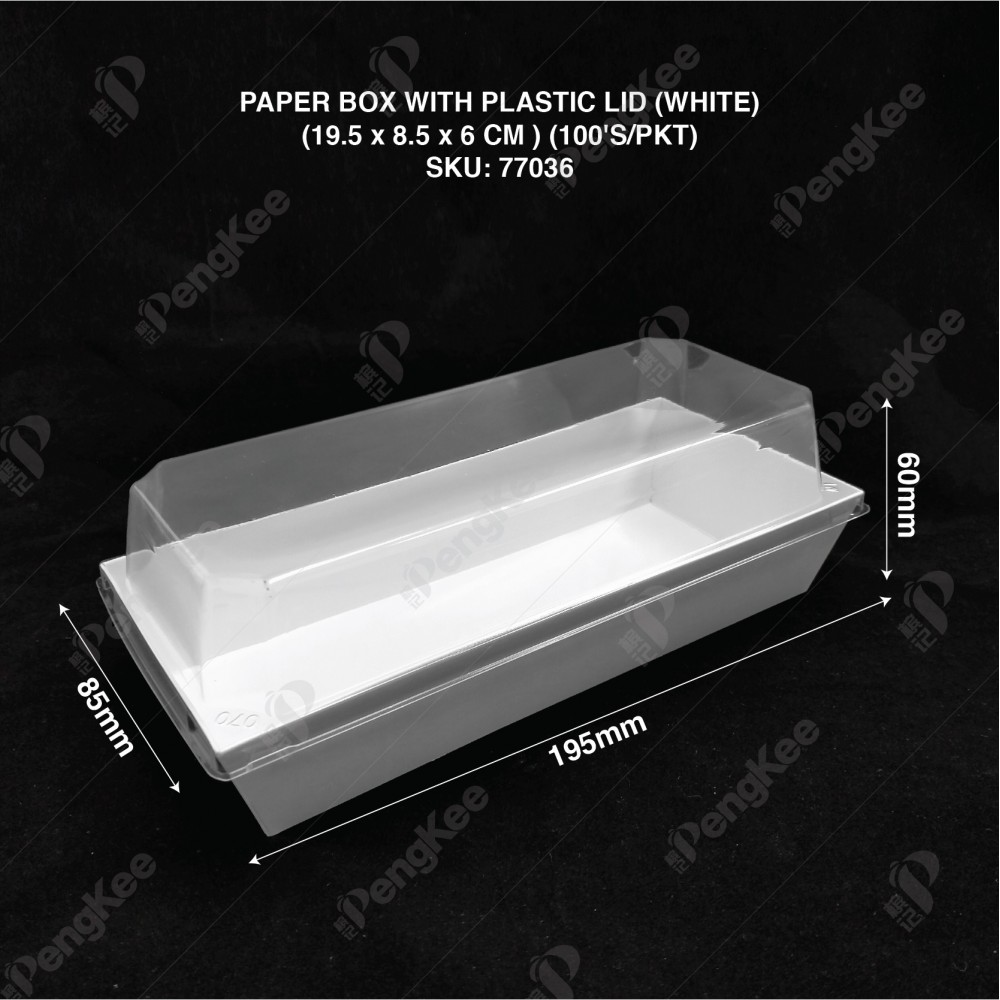 PAPER BOX WITH PLASTIC LID (WHITE) (19.5 x 8.5 x 6 CM )(100'S) 