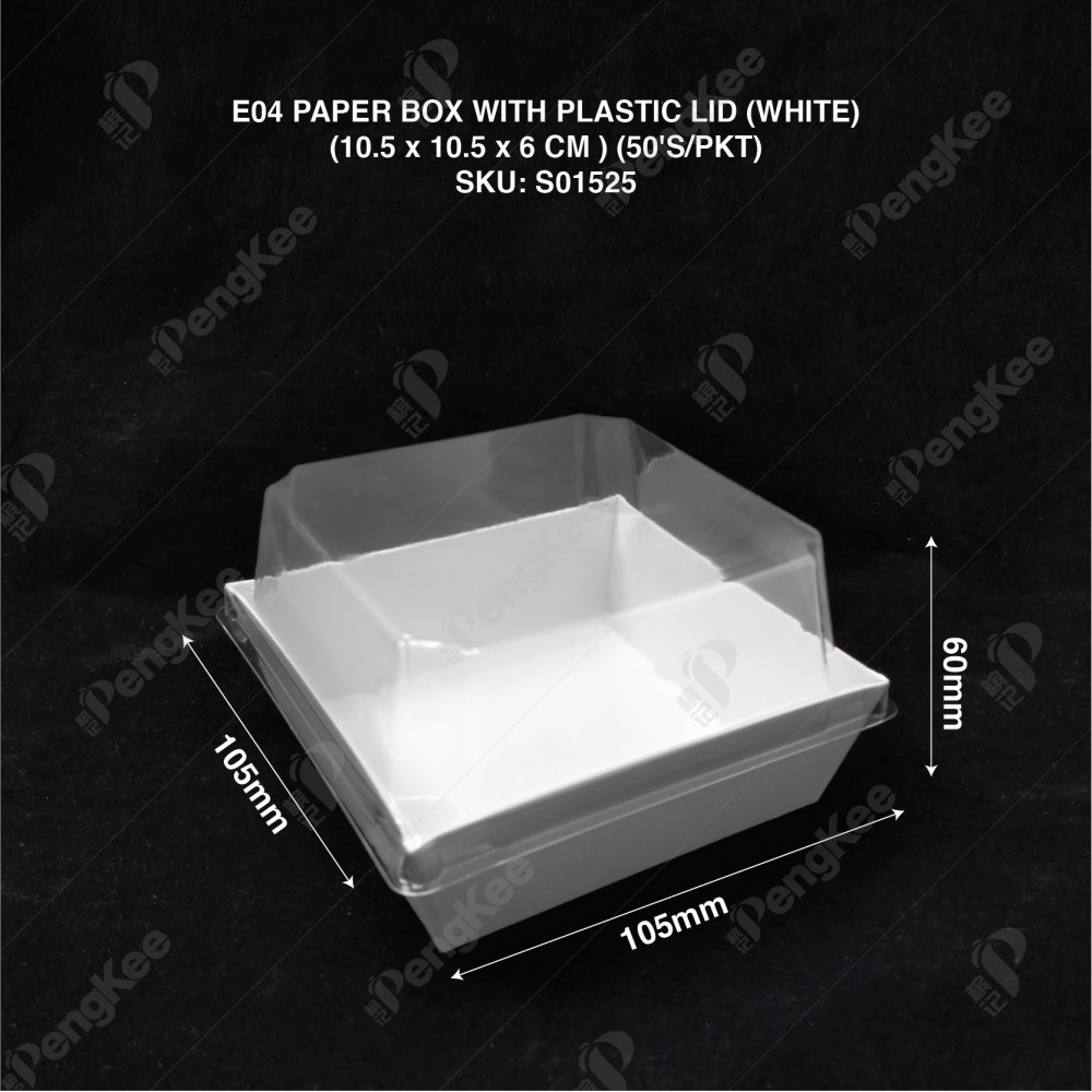 PAPER BOX WITH PLASTIC LID E04 (WHITE) (10.5CM X 10.5CM X 6CM ) (50'S)