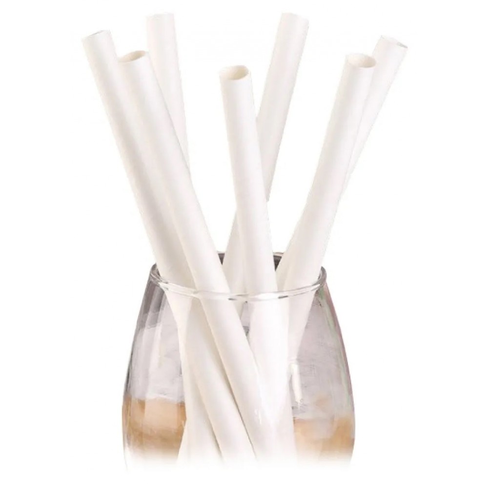 GIANT PAPER STRAW 11MM(W) X 230MM(L) (WHITE)(sharp)(individual wrapped) (50's+/-) BIO-PAC
