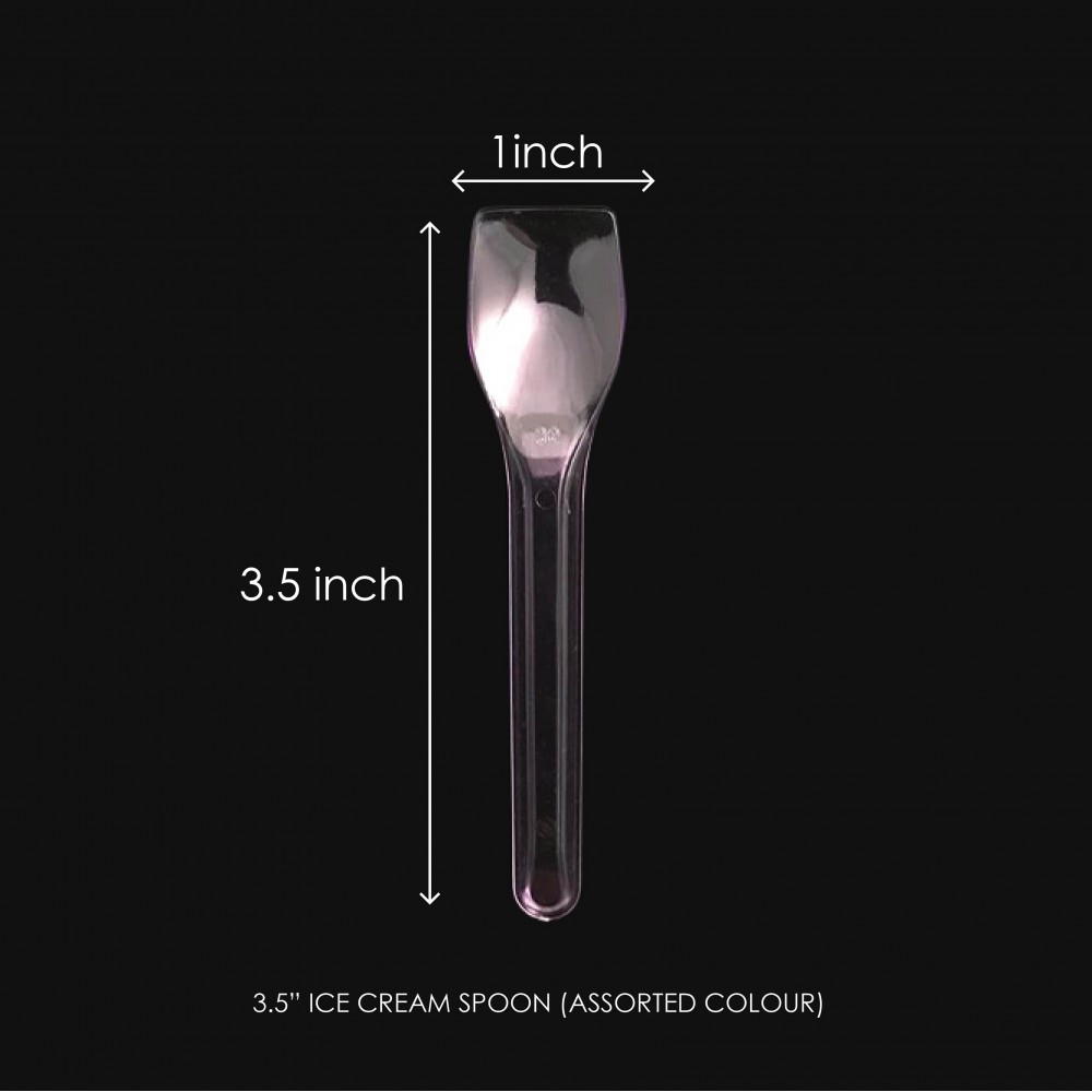 4.15" ICE CREAM SPOON (CLEAR - ASSTD COL) (+-100'S) (20PKT/CTN)