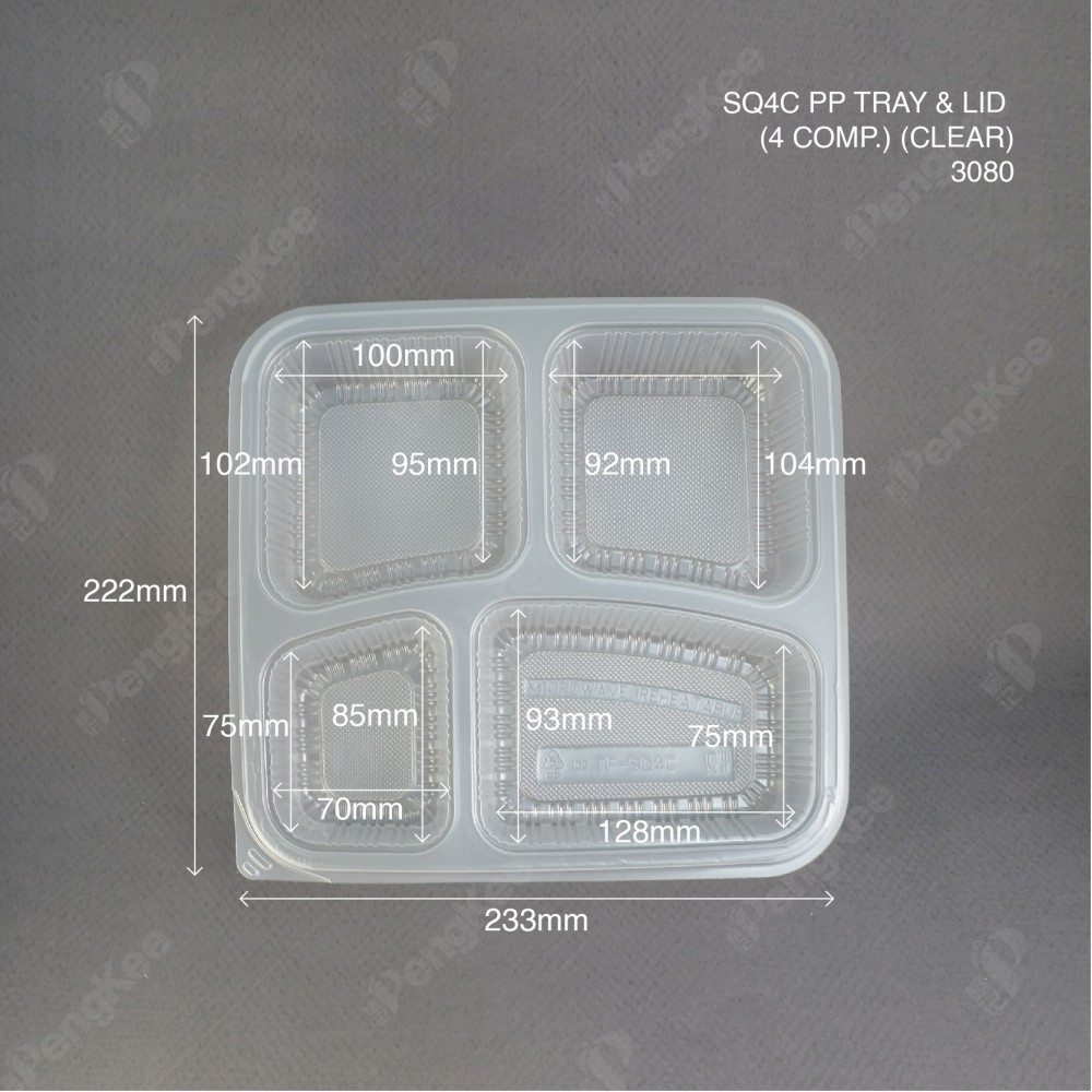 SQ4C PP TRAY & LID (4 COMP.) (CLEAR)