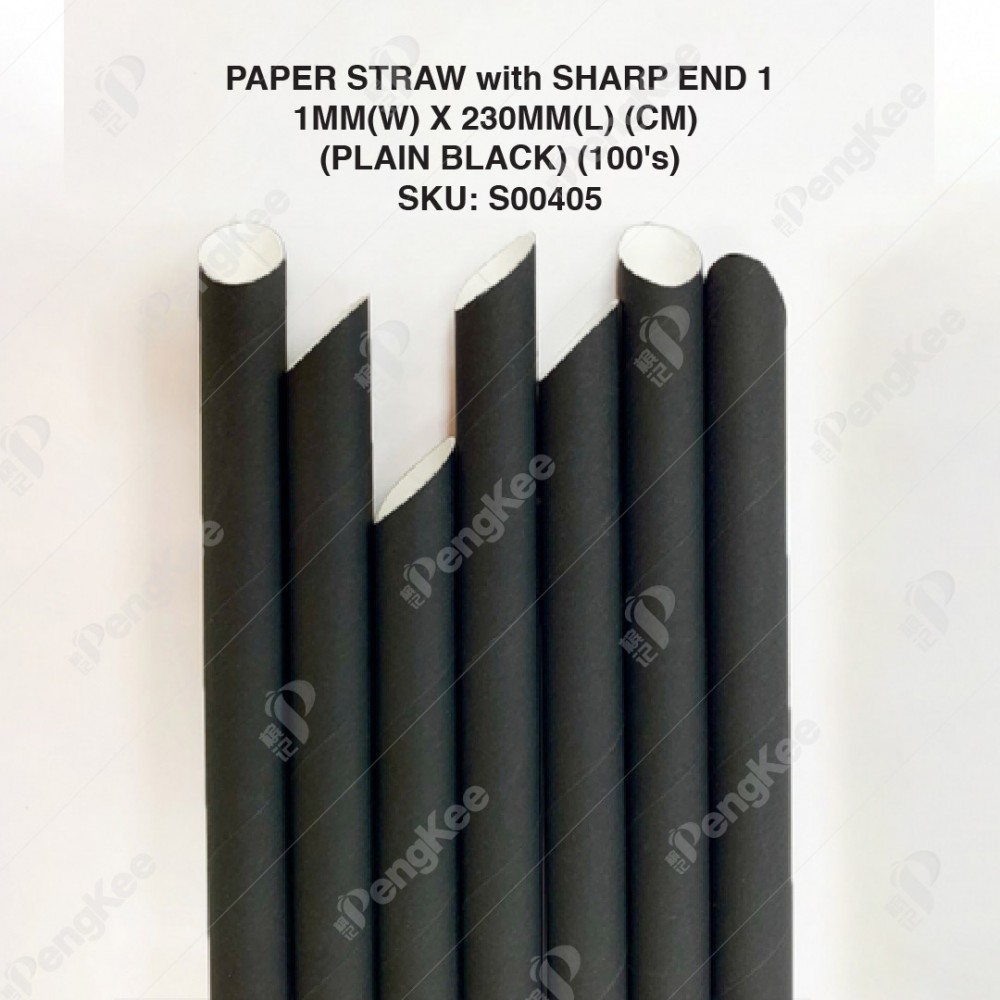 PAPER STRAW with SHARP END 11MM X 230MM (PLAIN BLACK)