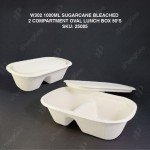W302 1000ML SUGARCANE BLEACHED 2 COMPARTMENT OVAL LUNCH BOX