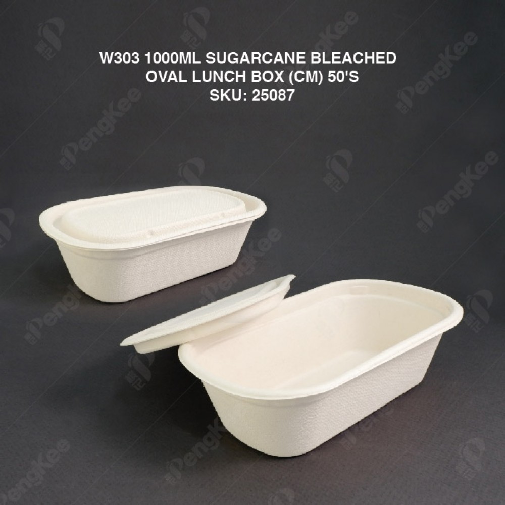 W303 1000ML SUGARCANE BLEACHED  OVAL LUNCH BOX
