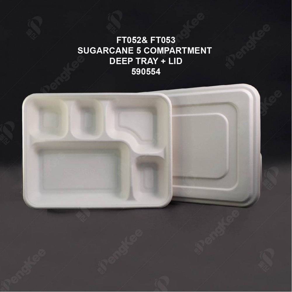 FT052& FT053; 5 COMPARTMENT SUGARCANE  DEEP TRAY LUNCH BOX WITH LID