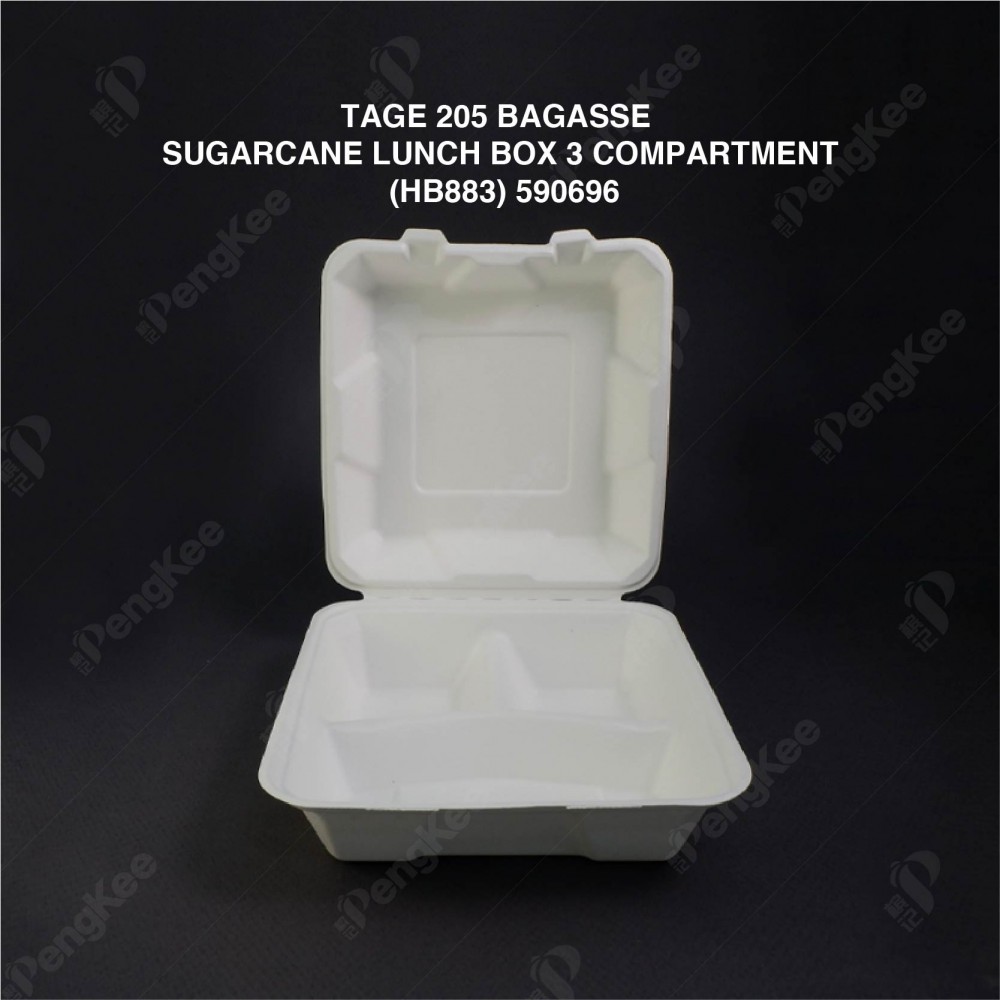 TAGE205 BAGASSE SUGARCANE LUNCH BOX 3 COMPARTMENT