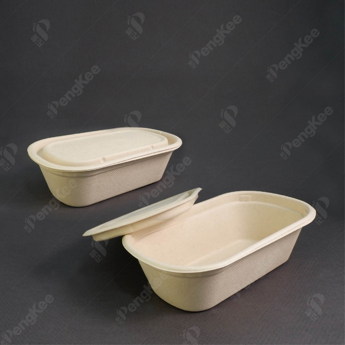 W303 1000ML SUGARCANE  UNBLEACHED OVAL LUNCH BOX WITH LID