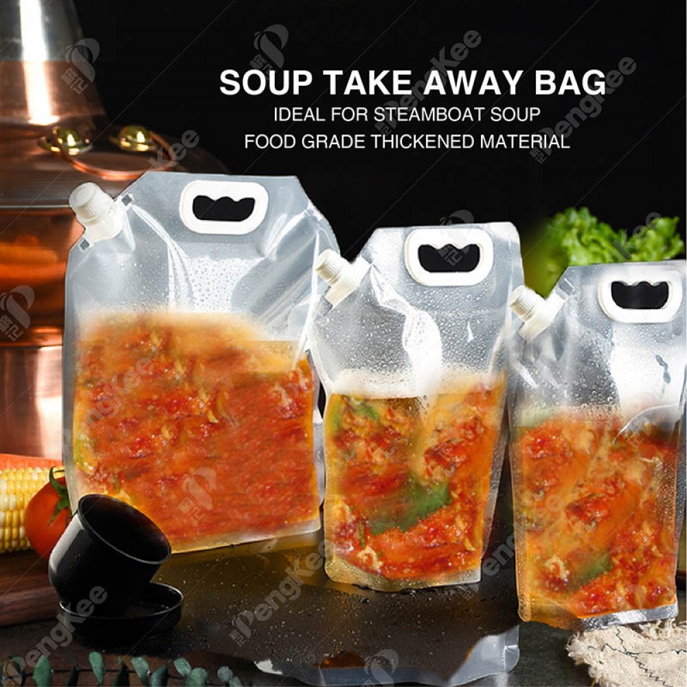 5L TRANSPARENT SUCTION DRINKS BAG OBLIQUE MOUTH LIQUIID DRINK POUCH STAND UP with HANDLE (CM) (31*32CM) (手提吸嘴自立袋）
