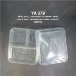 PP PLASTIC CONTAINER 3 COMPARTMENT LUNCH BOX (TRANSPARENT BASE) WITH LID YA379 (CM) (50'S X 3PKT/CTN)