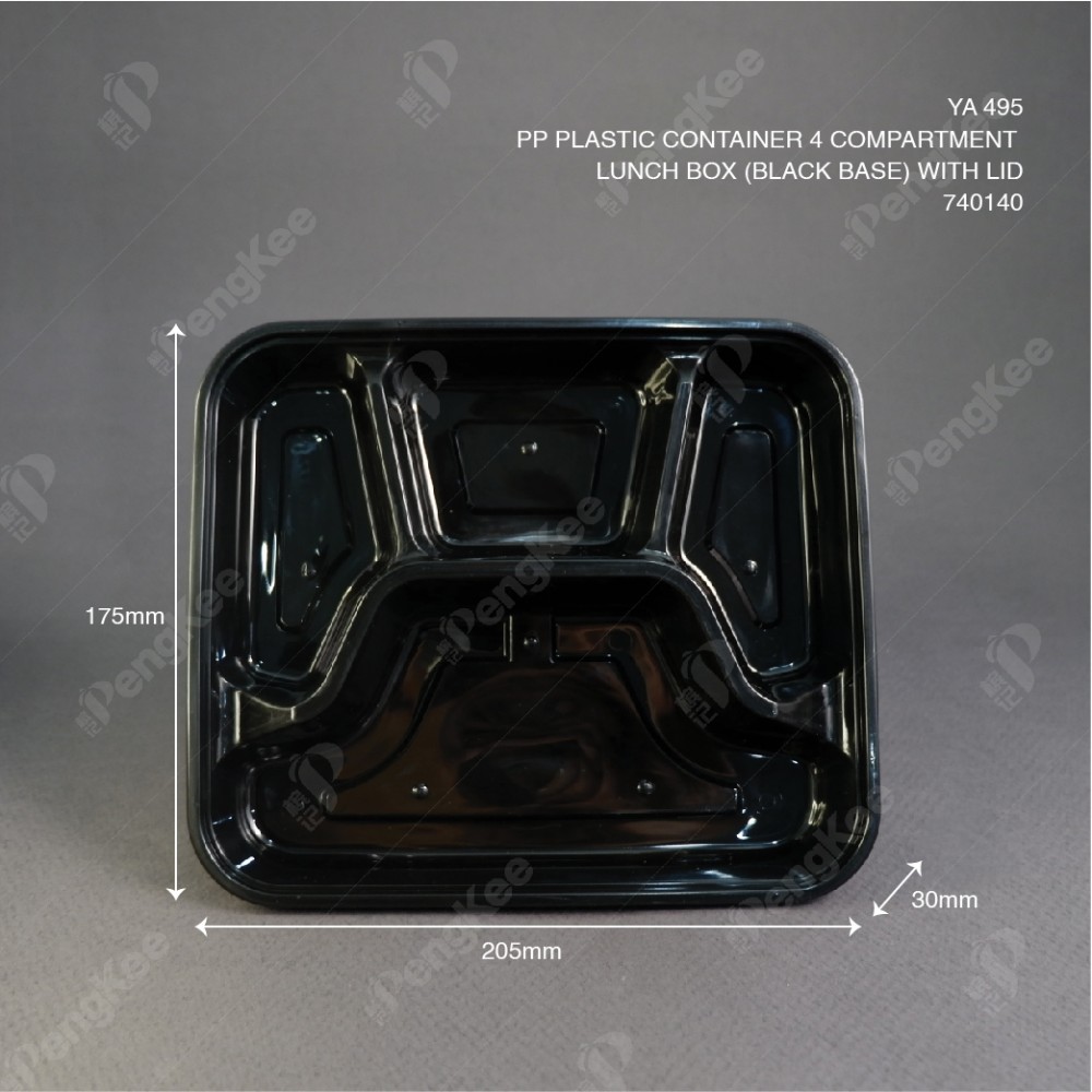 PP PLASTIC CONTAINER 4 COMPARTMENT LUNCH BOX (BLACK BASE) WITH LID YA495