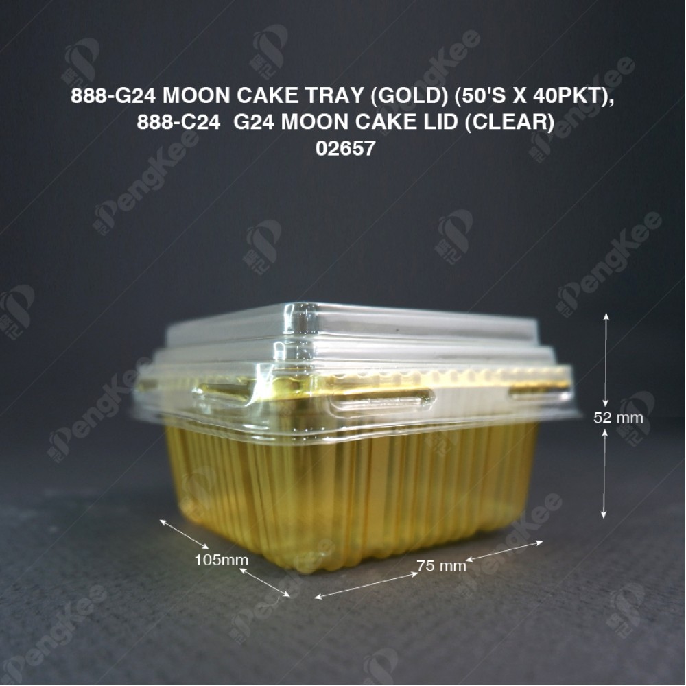 888-G24 MOON CAKE TRAY (GOLD) (50'S X 40PKT), 888-C24  G24 MOON CAKE LID (CLEAR) (50PCS) (40PKTCTN) LCK-1H LID  