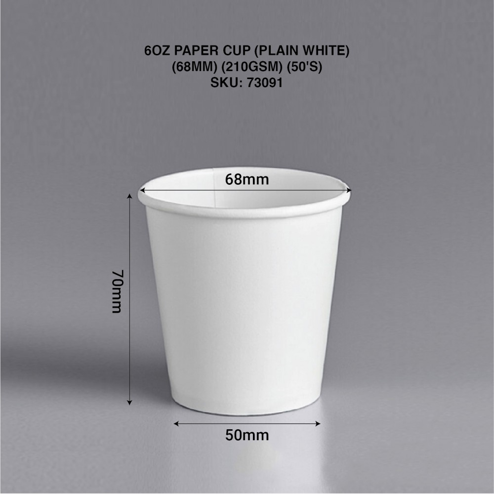  6OZ PAPER CUP (PLAIN WHITE) (68MM) (210GSM)