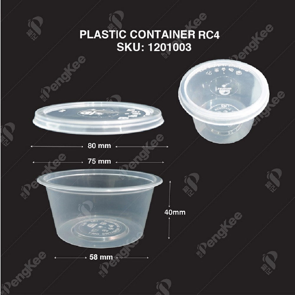 PLASTIC CONTAINER WITH LID RC4 (ROUND CONTAINER) (100'S/PKT)