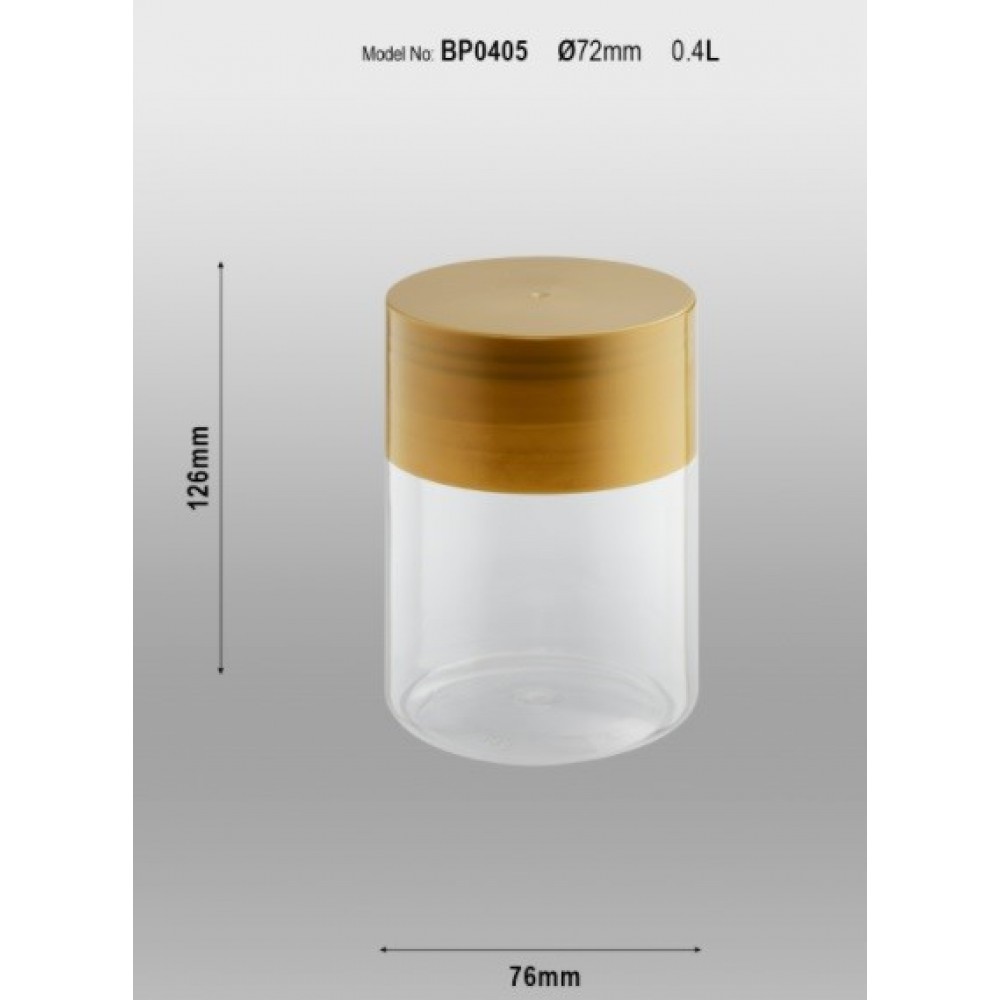 BP0405 400ml (round 72mm) PLASTIC BOTTLE C/W SCREW LID (GOLD) (15'S) (105'S/BAG)