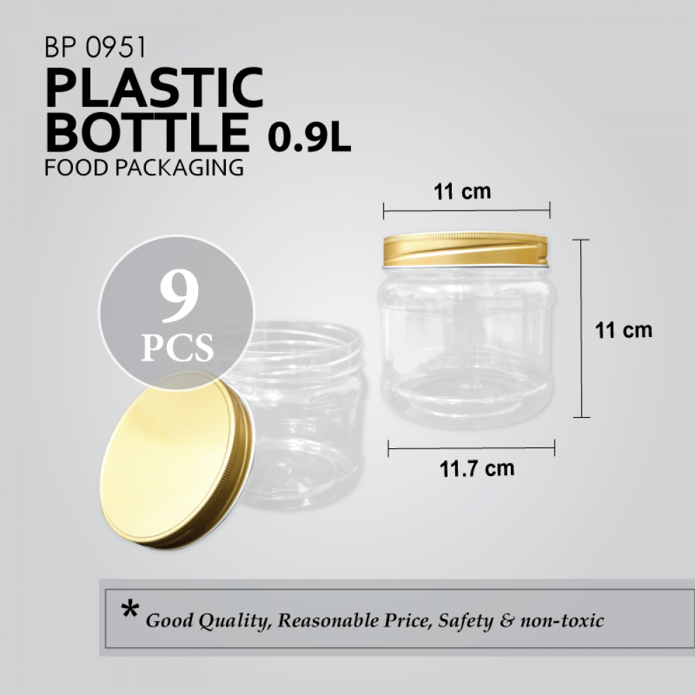 BP0951 (round 110mm) PLASTIC BOTTLE C/W SCREW LID (GOLD) (9'S) (72'S/BAG)