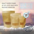 KRAFT PAPER STAND UP ZIP LOCK BAG W/(rectangular) FROSTED WINDOW 17CM X 24CM + 4CM 黄牛皮纸磨砂开窗(长方形)站立自封袋 (100'S/PKT)