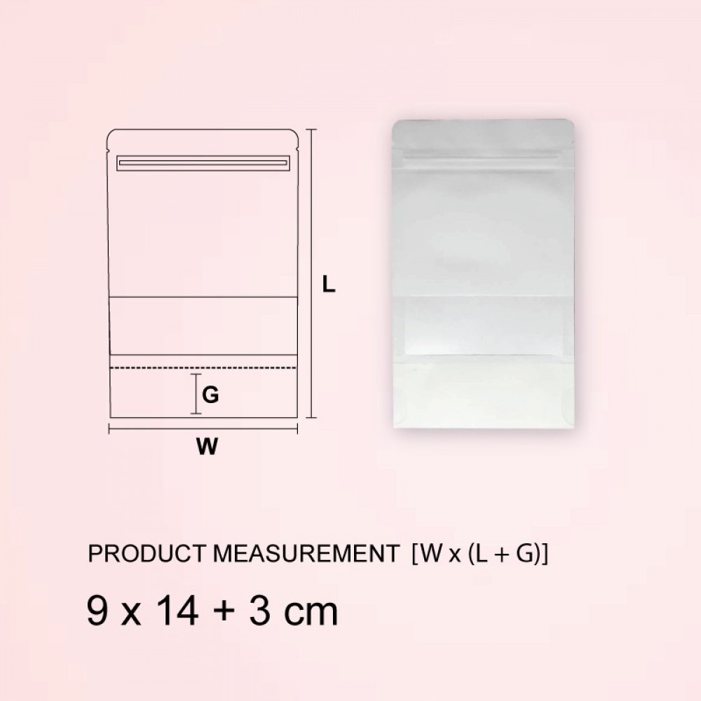 WHITE PAPER STAND UP ZIP LOCK BAG W/(rectangular) FROSTED WINDOW  白牛皮纸磨砂开窗(长方形)站立自封袋 (100'S/PKT)