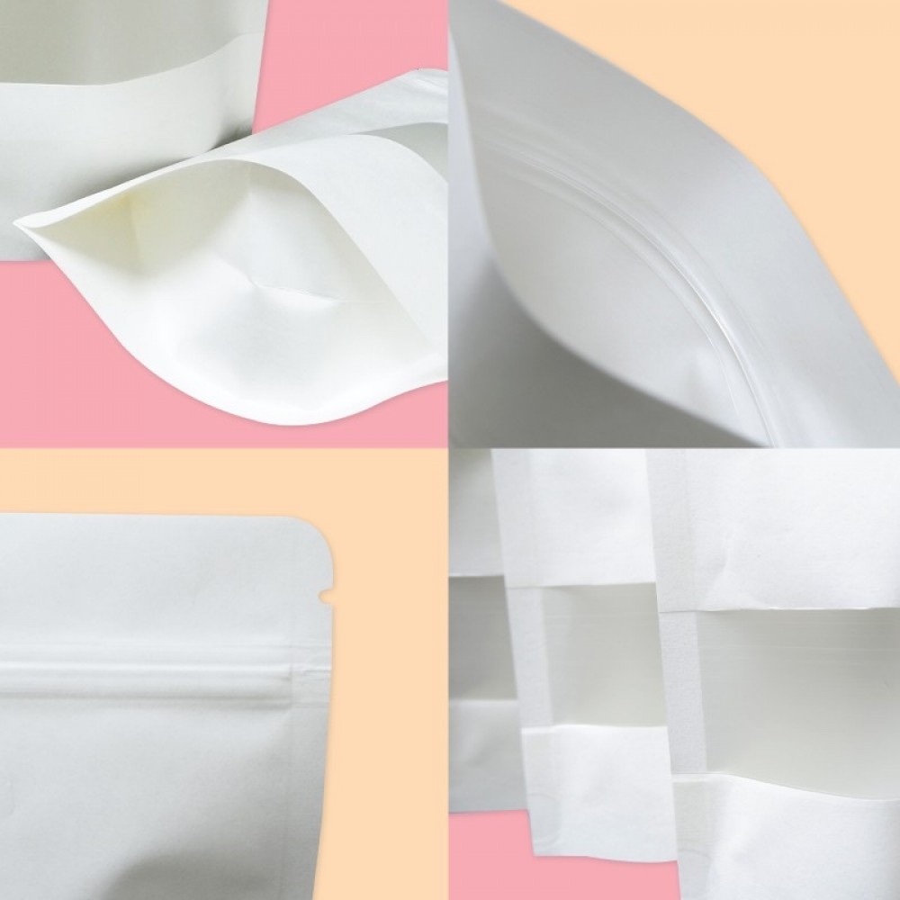 WHITE PAPER STAND UP ZIP LOCK BAG W/(rectangular) FROSTED WINDOW  白牛皮纸磨砂开窗(长方形)站立自封袋 (100'S/PKT)