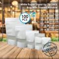 WHITE PAPER STAND UP ZIP LOCK BAG W/(rectangular) FROSTED WINDOW  白牛皮纸磨砂开窗(长方形)站立自封袋 (100'S/PKT)