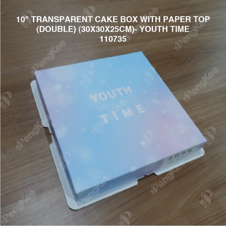 10" TRANSPARENT CAKE BOX WITH PAPER TOP(DOUBLE) (30*30*25CM)- YOUTH TIME