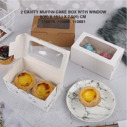 PAPER MUFFIN CAKE BOX WITH WINDOW 2 CAVITY (9(W)*16(L)*7.5(H)CM)