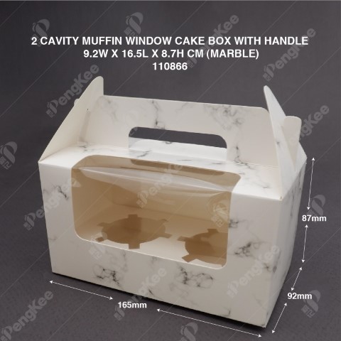 PAPER MUFFIN CAKE BOX WITH WINDOW AND HANDLE 2 CAVITY (MARBLE)
