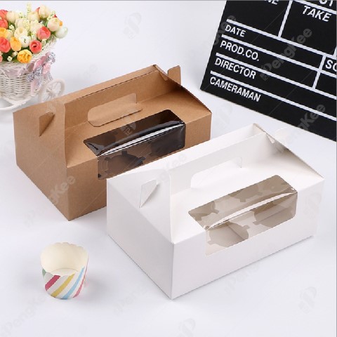PAPER MUFFIN CAKE BOX WITH WINDOW AND HANDLE 2 CAVITY (9.2(W)*16.5(L)*8.7(H)CM)