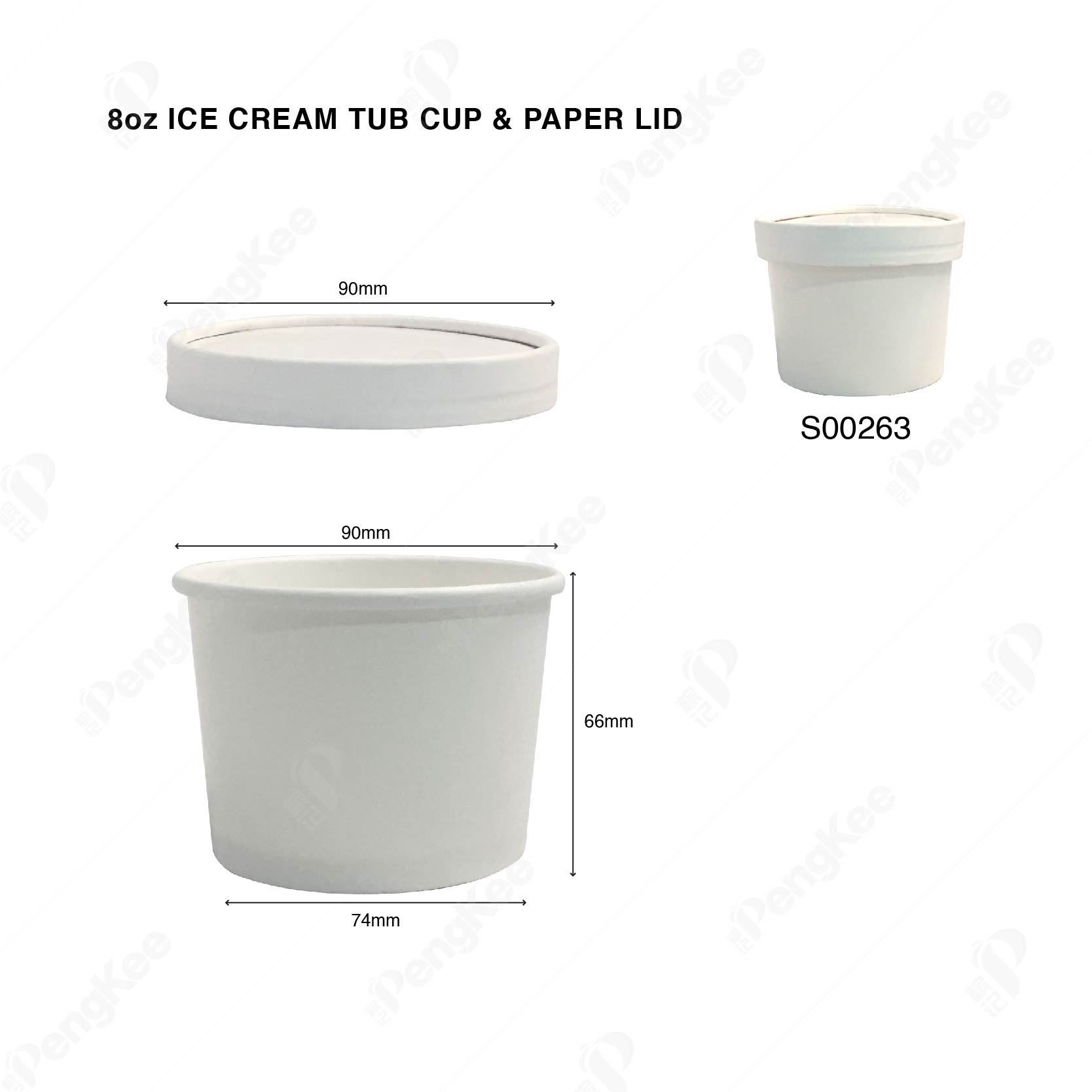 8OZ ICE CREAM TUB CUP & PAPER LID 50'S X 20PKT