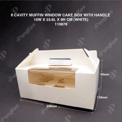 PAPER MUFFIN CAKE BOX WITH WINDOW AND HANDLE 6 CAVITY  (WHITE)