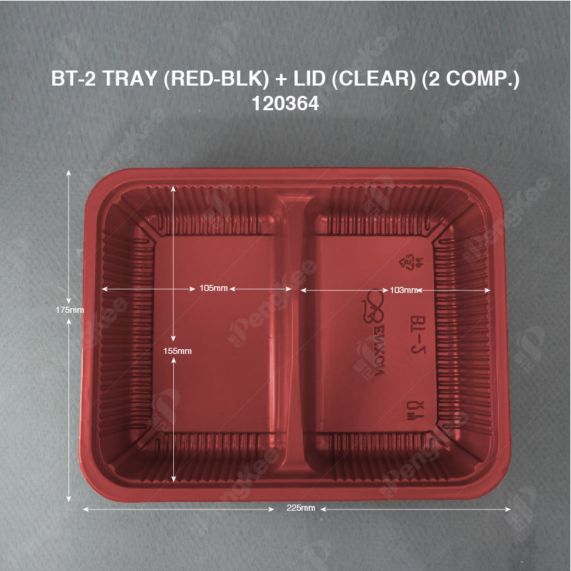 BT-2 TRAY (RED-BLK) + LID (CLEAR) (2 COMP.) (50'S/PKT) (12PKT/CTN)