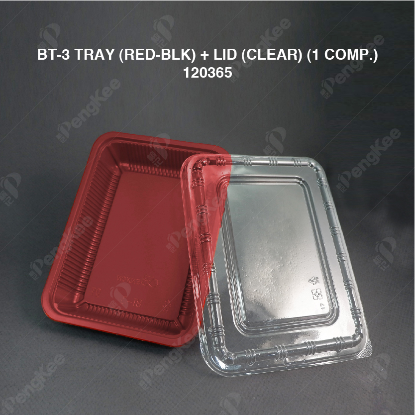 BT-3 TRAY (RED-BLK) + LID (CLEAR) (1 COMP.) (50'S/PKT) (12PKT/CTN)
