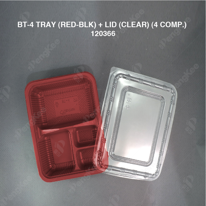 BT-4 TRAY (RED-BLK) + LID (CLEAR) (4 COMP.) (50'S/PKT)(12PKT/CTN)