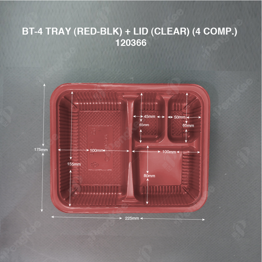 BT-4 TRAY (RED-BLK) + LID (CLEAR) (4 COMP.) (50'S/PKT)(12PKT/CTN)