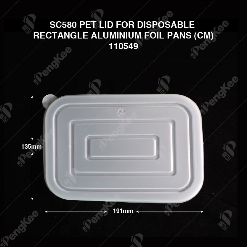 SC580 PET LID FOR DISPOSABLE RECTANGLE ALUMINIUM FOIL PANS  (CM) (125'S/PKT)