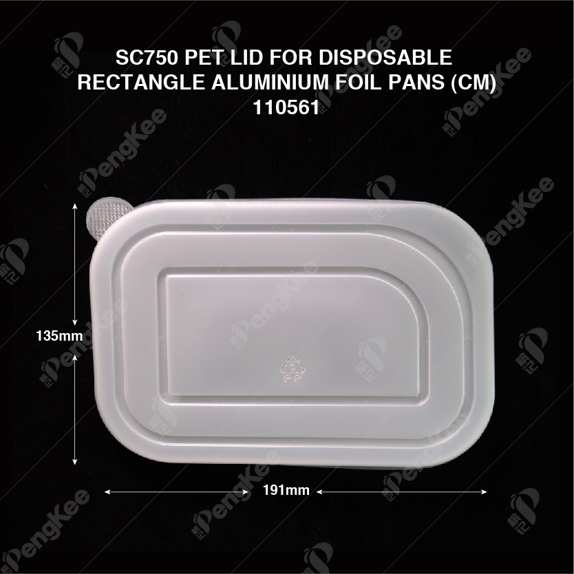 SC750 PET LID FOR DISPOSABLE RECTANGLE ALUMINIUM FOIL PANS  (CM) (125'S/PKT)