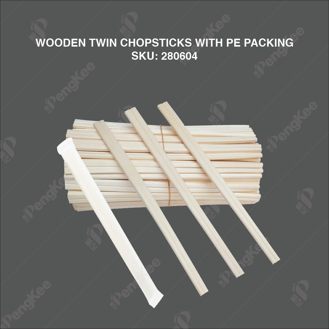 4.5 X 203MM WOODEN TWIN CHOPSTICKS WITH PE PACKING (50'S) 