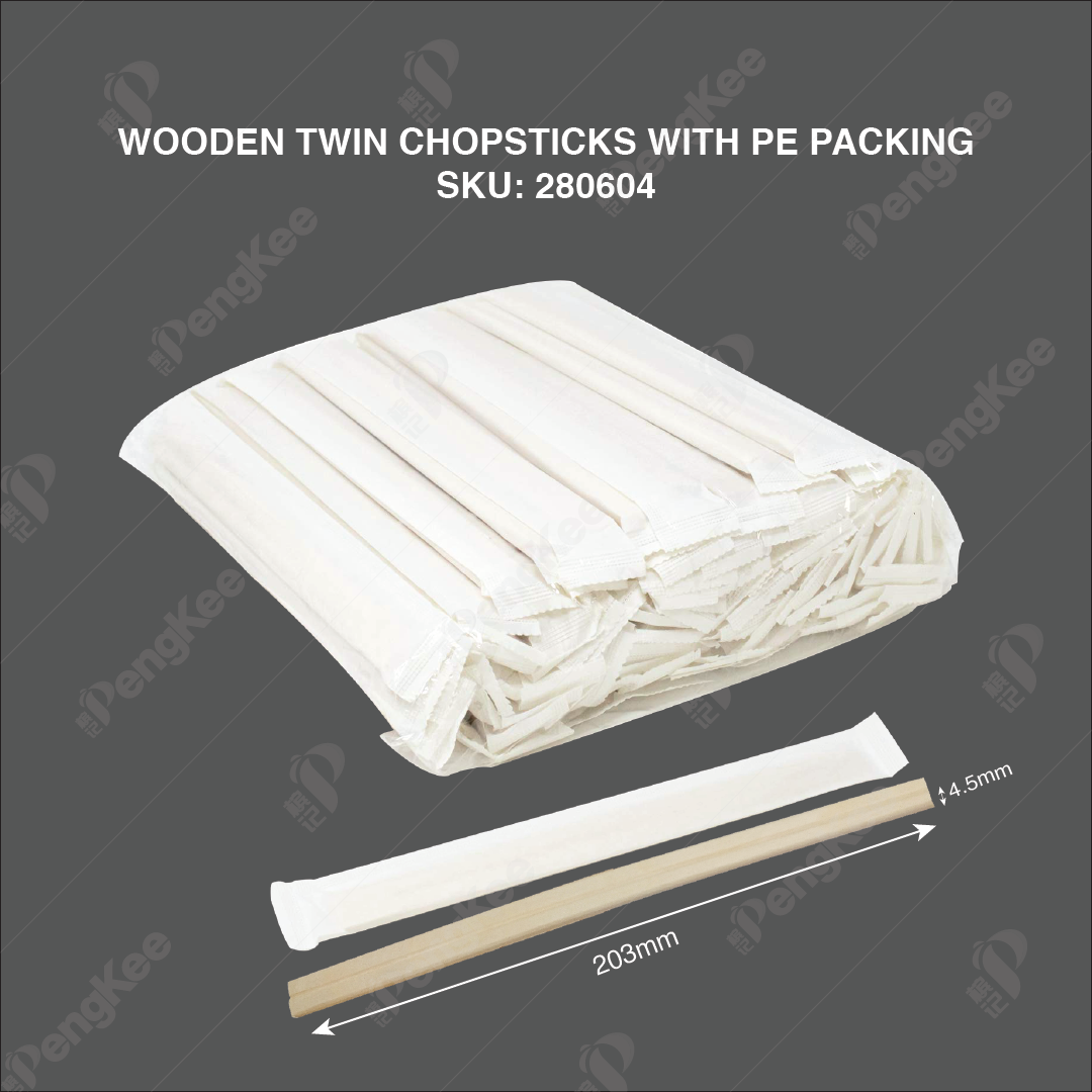 4.5 X 203MM WOODEN TWIN CHOPSTICKS WITH PE PACKING (50'S) 