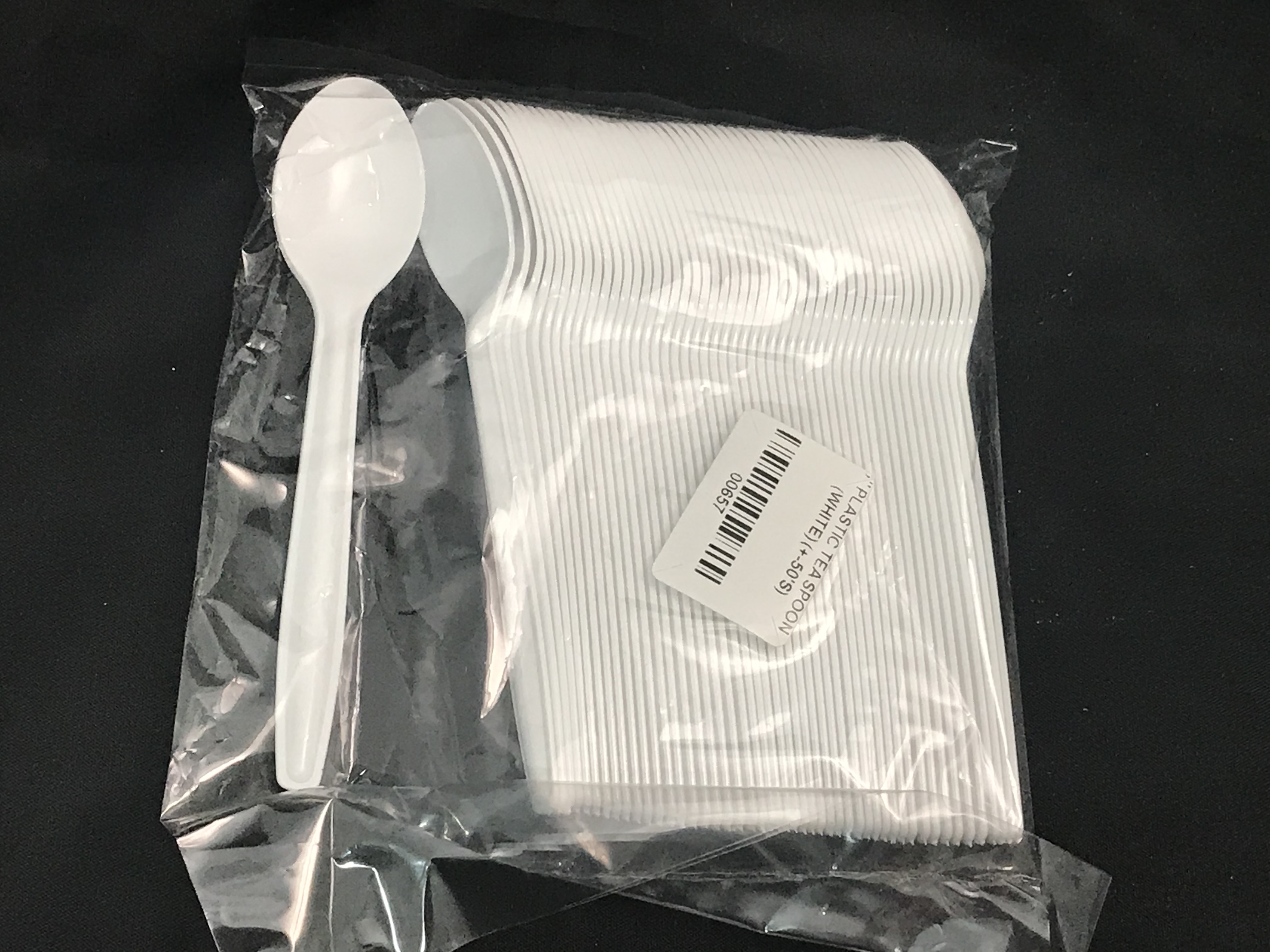 5" PLASTIC TEA SPOON (WHITE) (+-50'S) (20PKT/CTN)