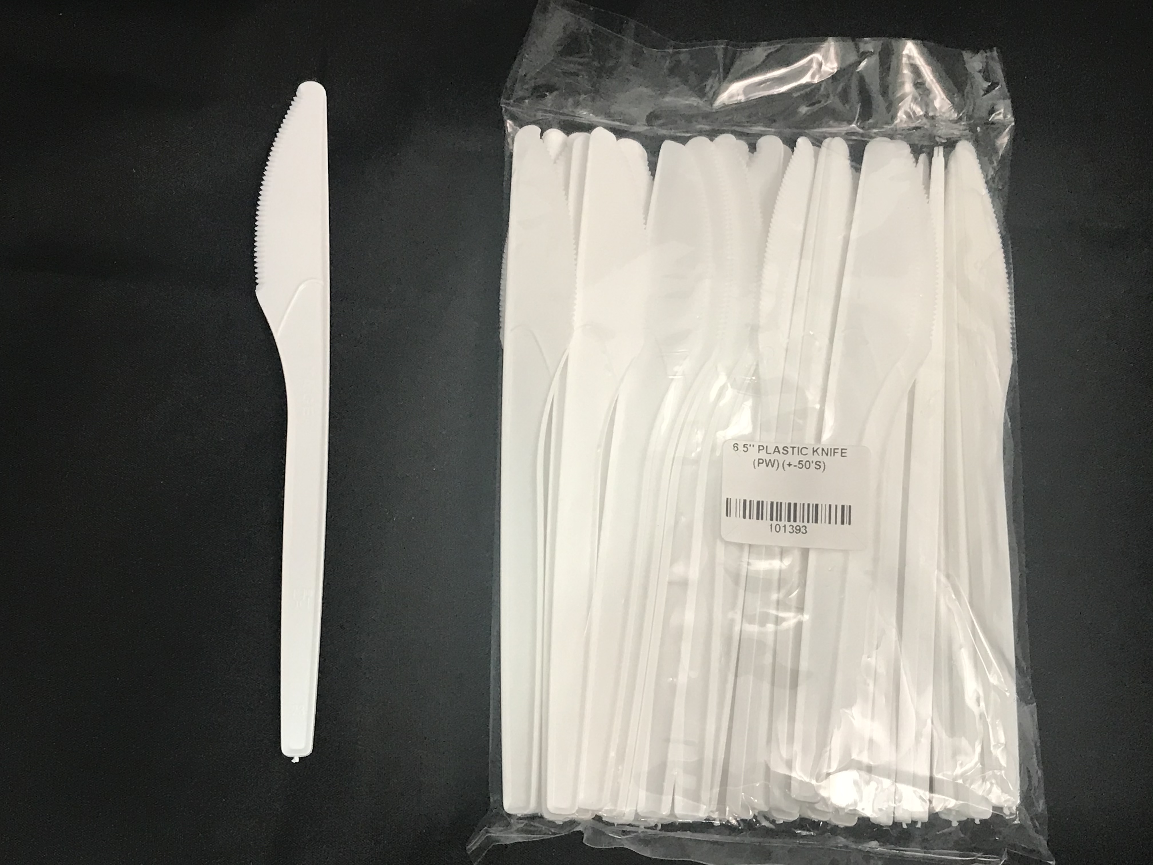 6.5" PLASTIC KNIFE (PW) (+-50'S) (40PKT/CTN)