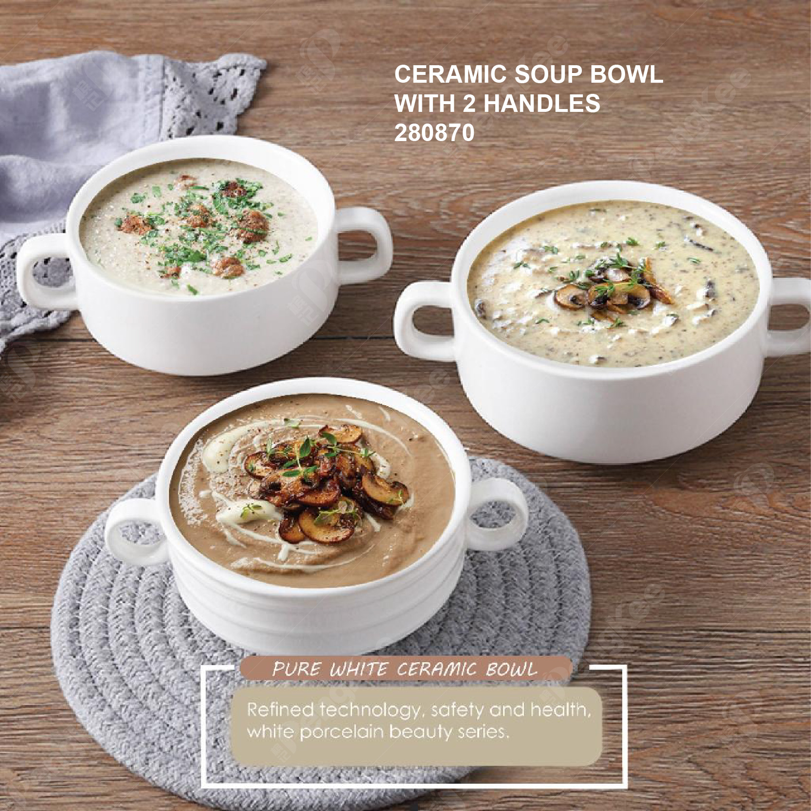 CERAMIC SOUP BOWL WITH 2 HANDLES