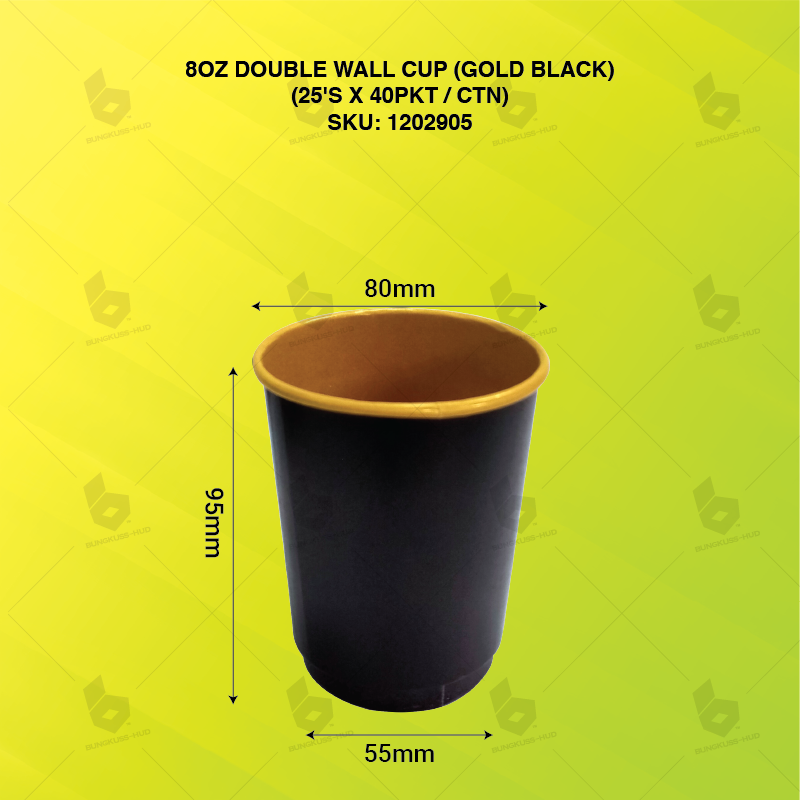 8OZ DOUBLE WALL HOT CUP (GOLD BLACK) (25'S x 40PKT/CTN) TBH