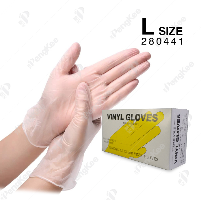 TRANSPARENT VINYL GLOVE (POWDER FREE)-L SIZE