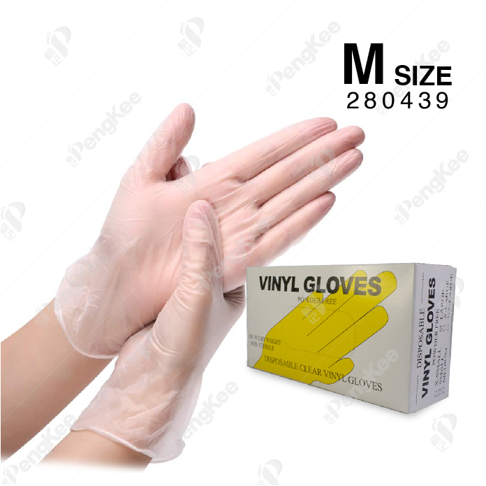 TRANSPARENT VINYL GLOVE (POWDER FREE)-M SIZE