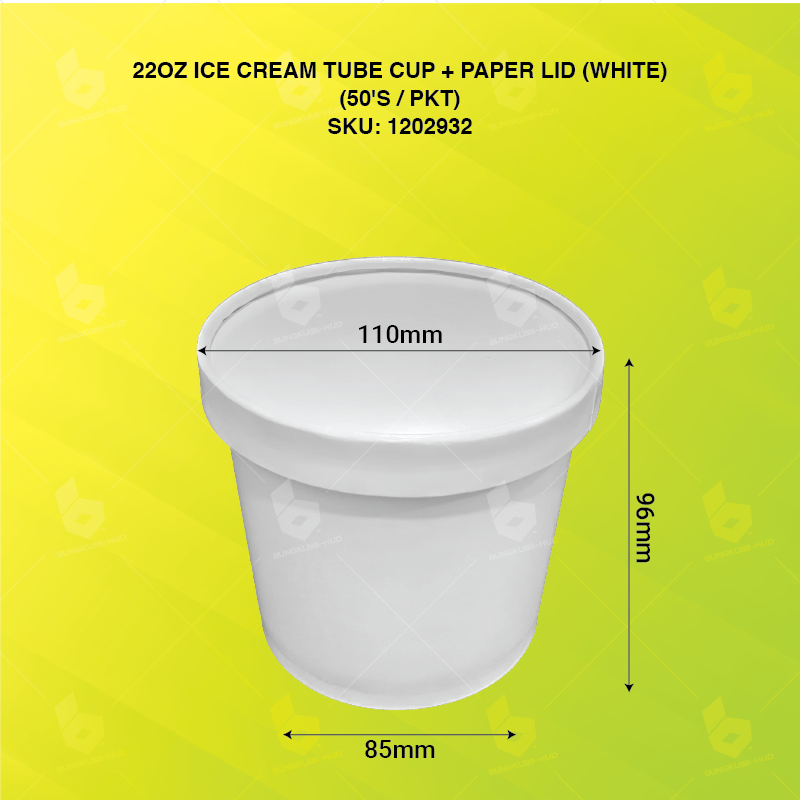 22OZ ICE CREAM TUBE CUP + PAPER LID (WHITE) (50'S X 20PKT/CTN)