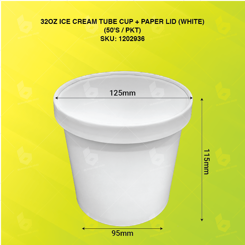 32OZ ICE CREAM TUBE CUP + PAPER LID (WHITE) (50'S X 20PKT/CTN)