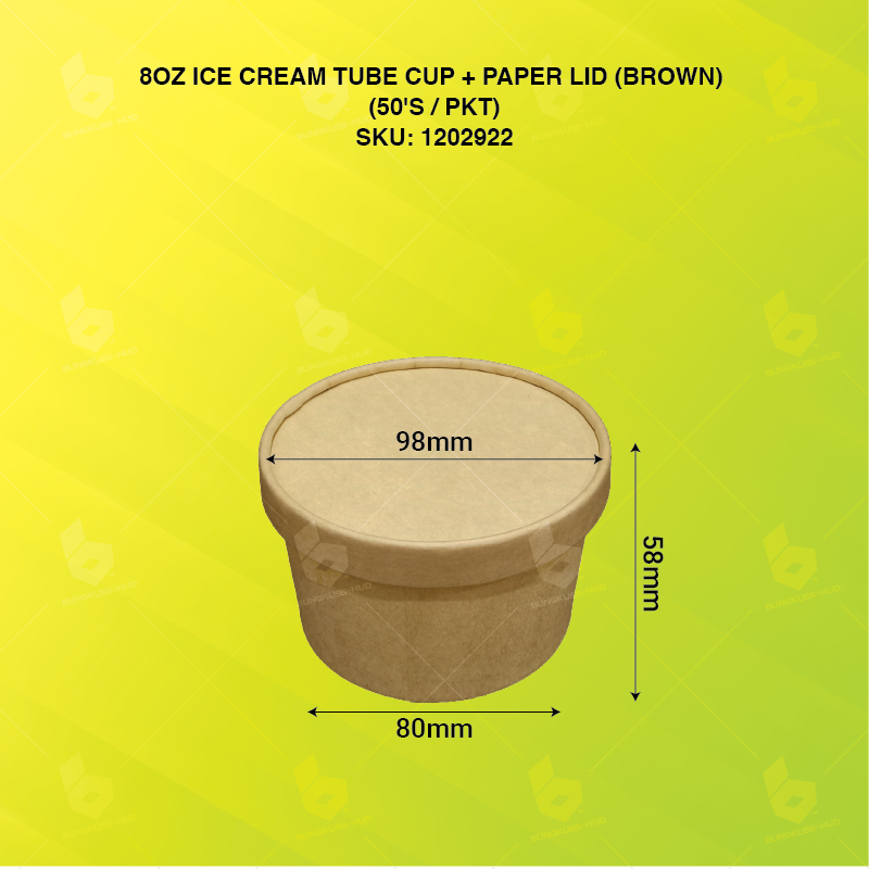 8OZ ICE CREAM TUBE CUP + PAPER LID (BROWN) (50'S X 20PKT/CTN)