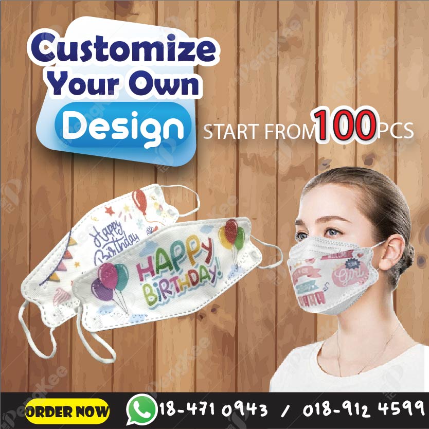 "HAPPY BIRTHDAY" KF94 4PLY ADULT FACE MASK -WHITE (CUSTOM PRINTED)