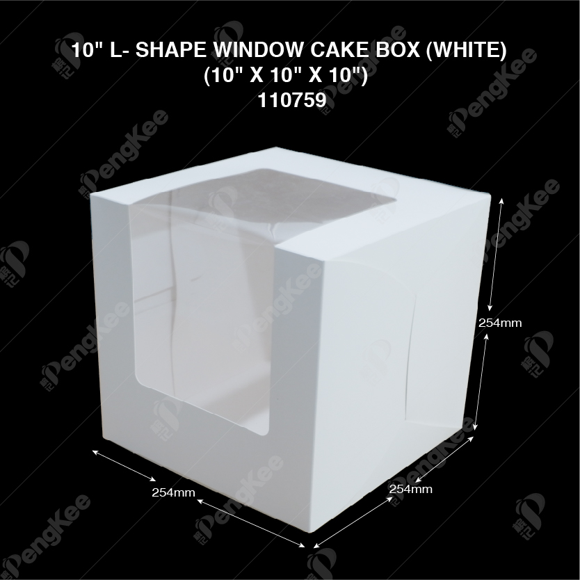 10" L- SHAPE WINDOW CAKE BOX (WHITE) (10"*10"*10") 
